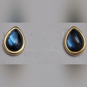 Vintage Napier Gold & Blue Teardrop Stud Earrings